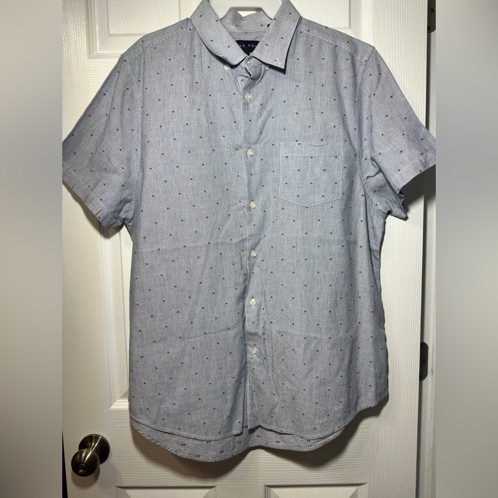 Five Four Mens Blue White Button Front Collar Short Sleeve Shirt Size XL
